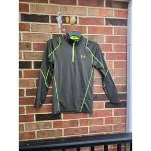 Under Armour Men Gray Neon Green Quarter Zip Long Sleeve Athletic Shirt